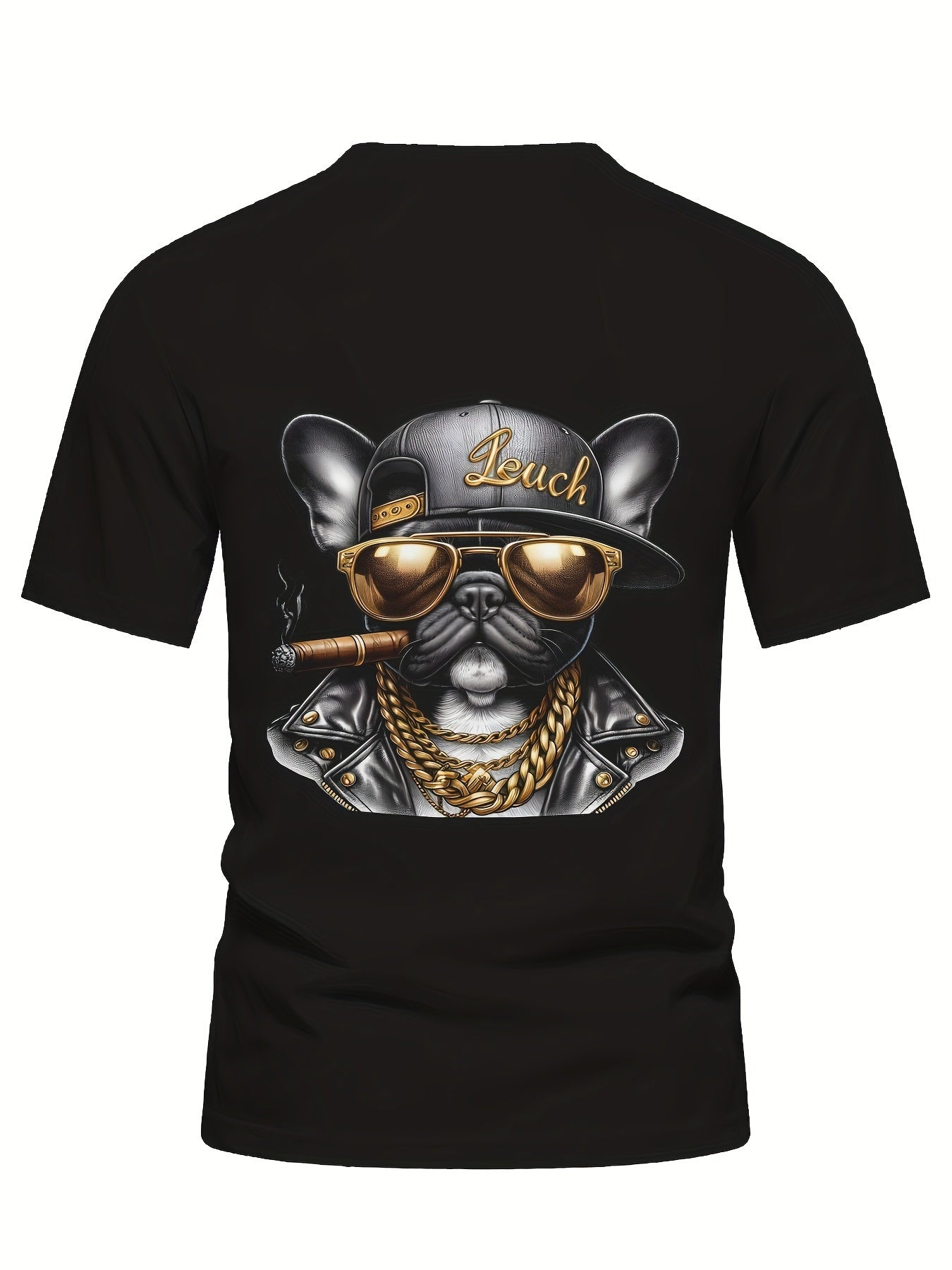 Cool Hip-hop Dog Gold Chain Pattern Print, Men's Round Neck Short Sleeved T-shirt, Casual Men's Top