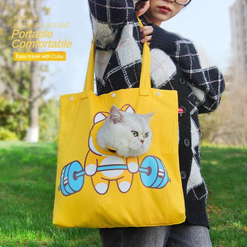 Pet Canvas Shoulder Bag, Cute Animal Shaped Cat Portable Canvas Carrier