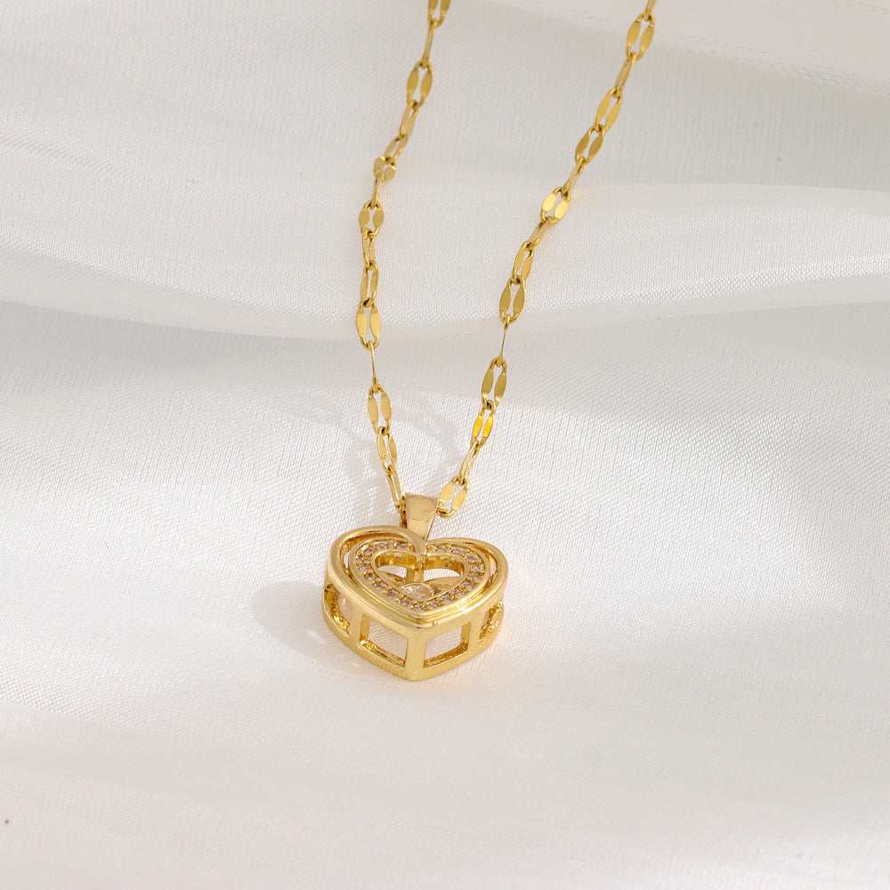 Double-layer Love Necklace With Rhinestones |Titanium Steel Pendant Fashion Jewelry