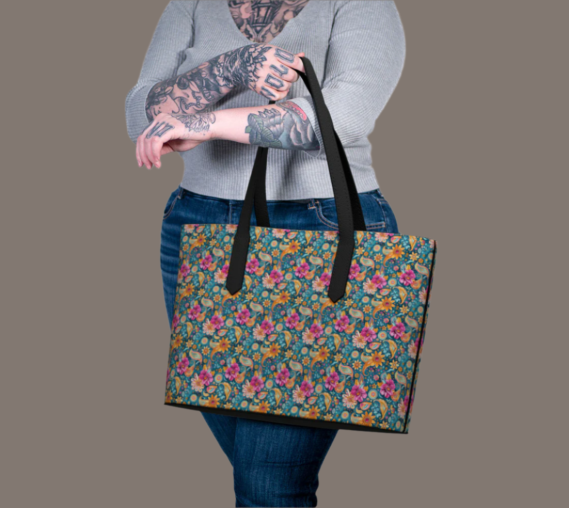 Spring Paisely Leather Tote Bag | All Purpose Versatile Bag