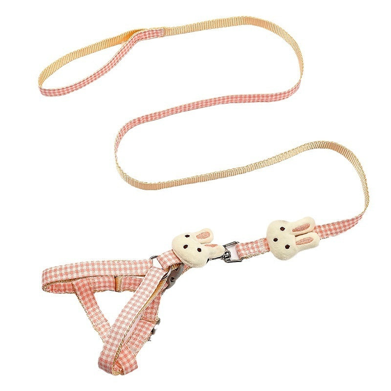 Rabbit Print Dog Harness & Leash Set - Adjustable Chest/Back Clip Small Medium Dogs - Hand-Holding Rope Design - Cute Pet Walking Gear for Puppies