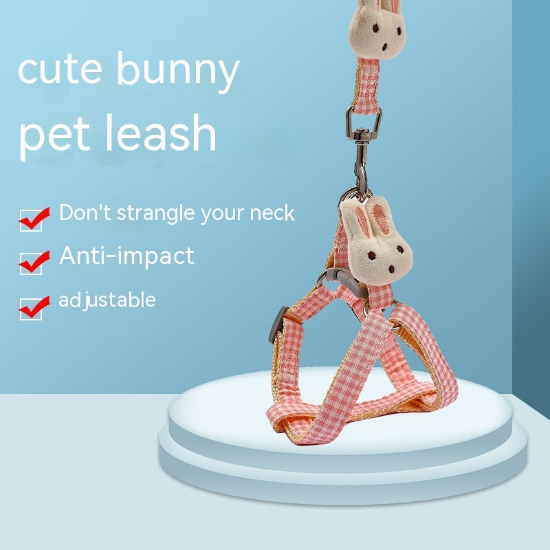 Rabbit Print Dog Harness & Leash Set - Adjustable Chest/Back Clip Small Medium Dogs - Hand-Holding Rope Design - Cute Pet Walking Gear for Puppies