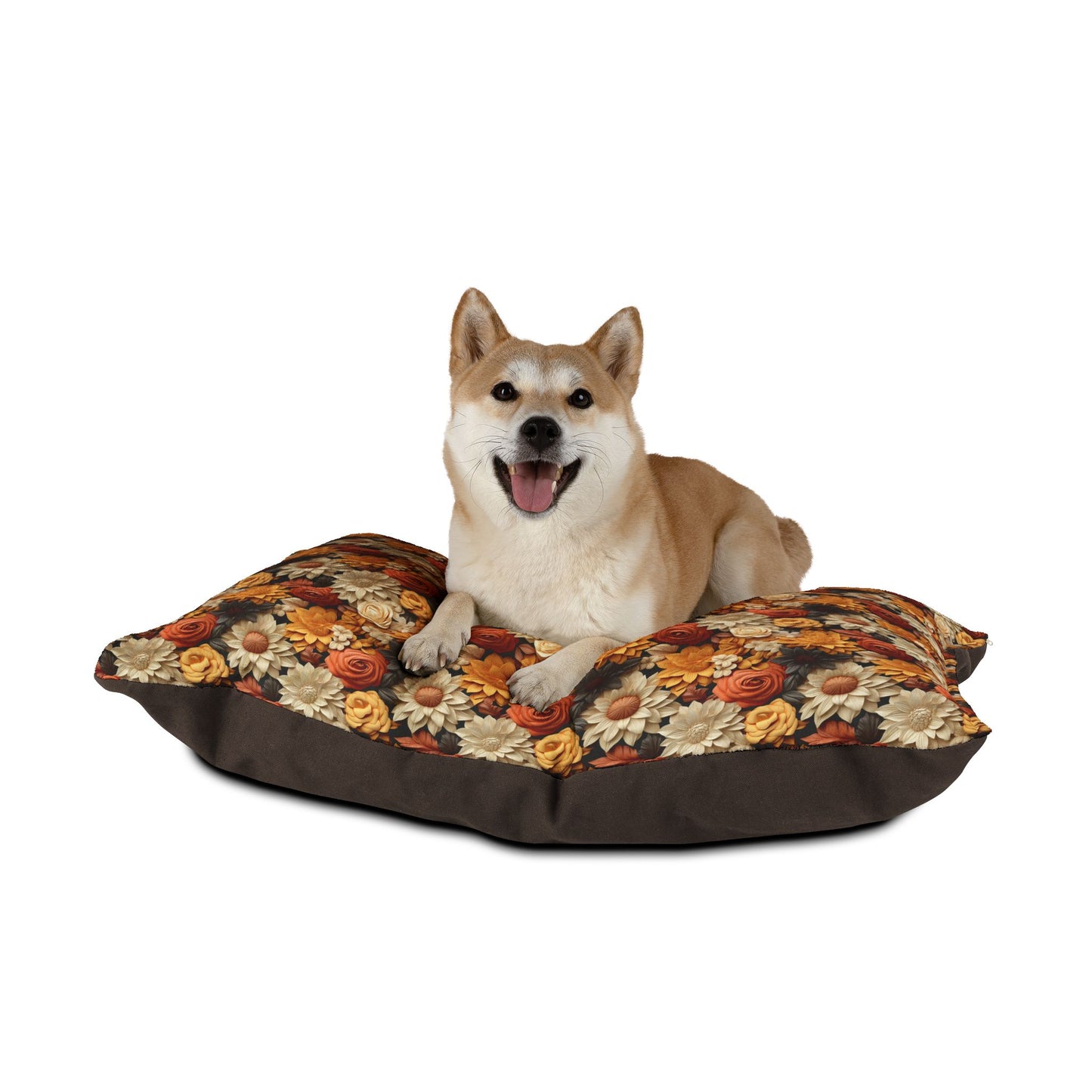 Floral Pet Bed, Fall Flowers Pattern, Cozy Fleece Cat & Dog Comfy Bed