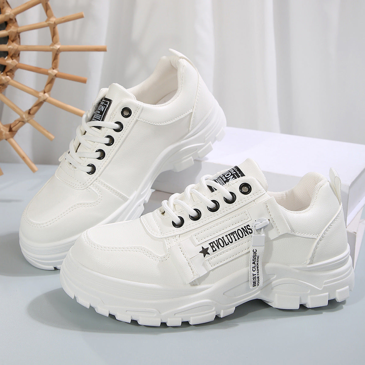 Lace-up Sports Shoes With Side-Zipper Design | Fashion Thick-soled Round-toe Casual Shoes For Women Sneakers