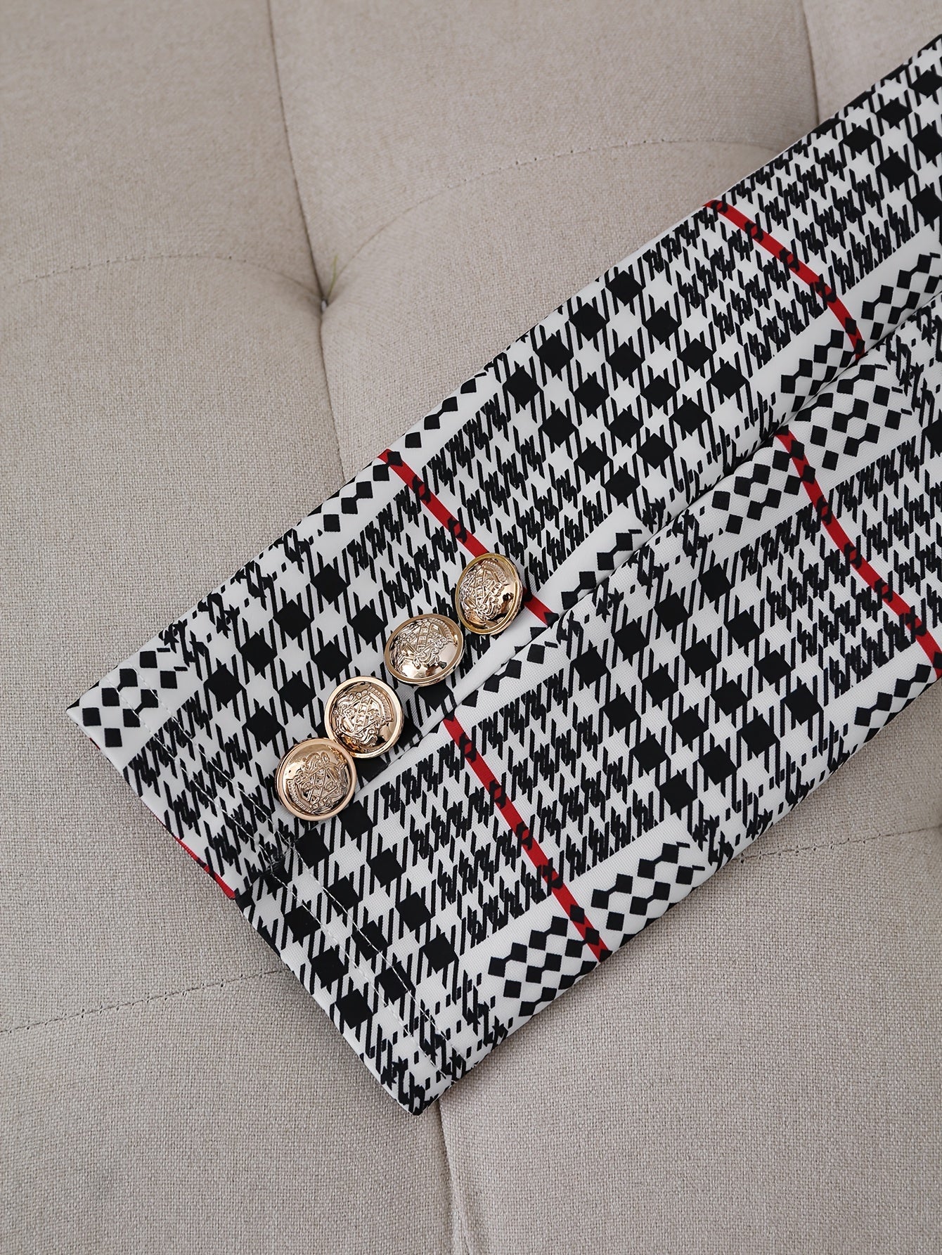 Ladies Fashion Casual Slim Suit Two-piece Plaid Pattern with Buttons, Lapel Long Sleeve Suit Jacket and High Waist Skirt
