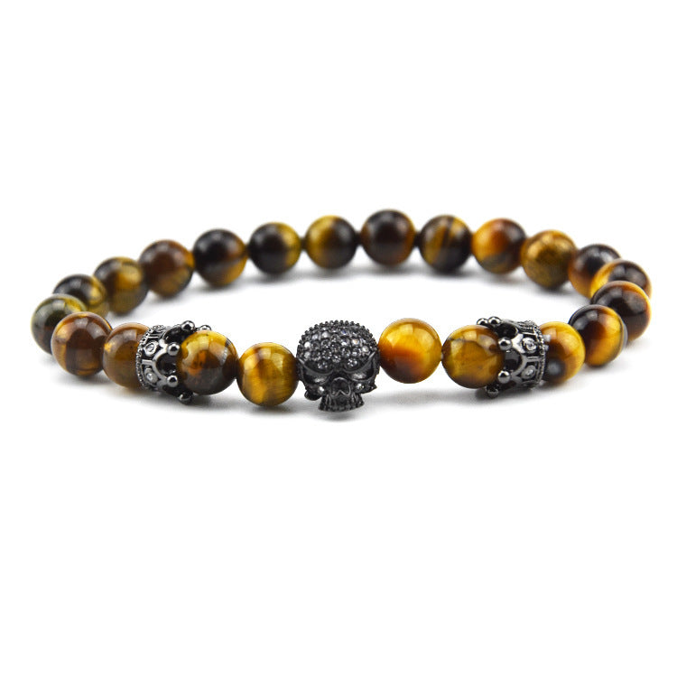 Design Volcanic Rock Beaded Crown Zircon Bracelet