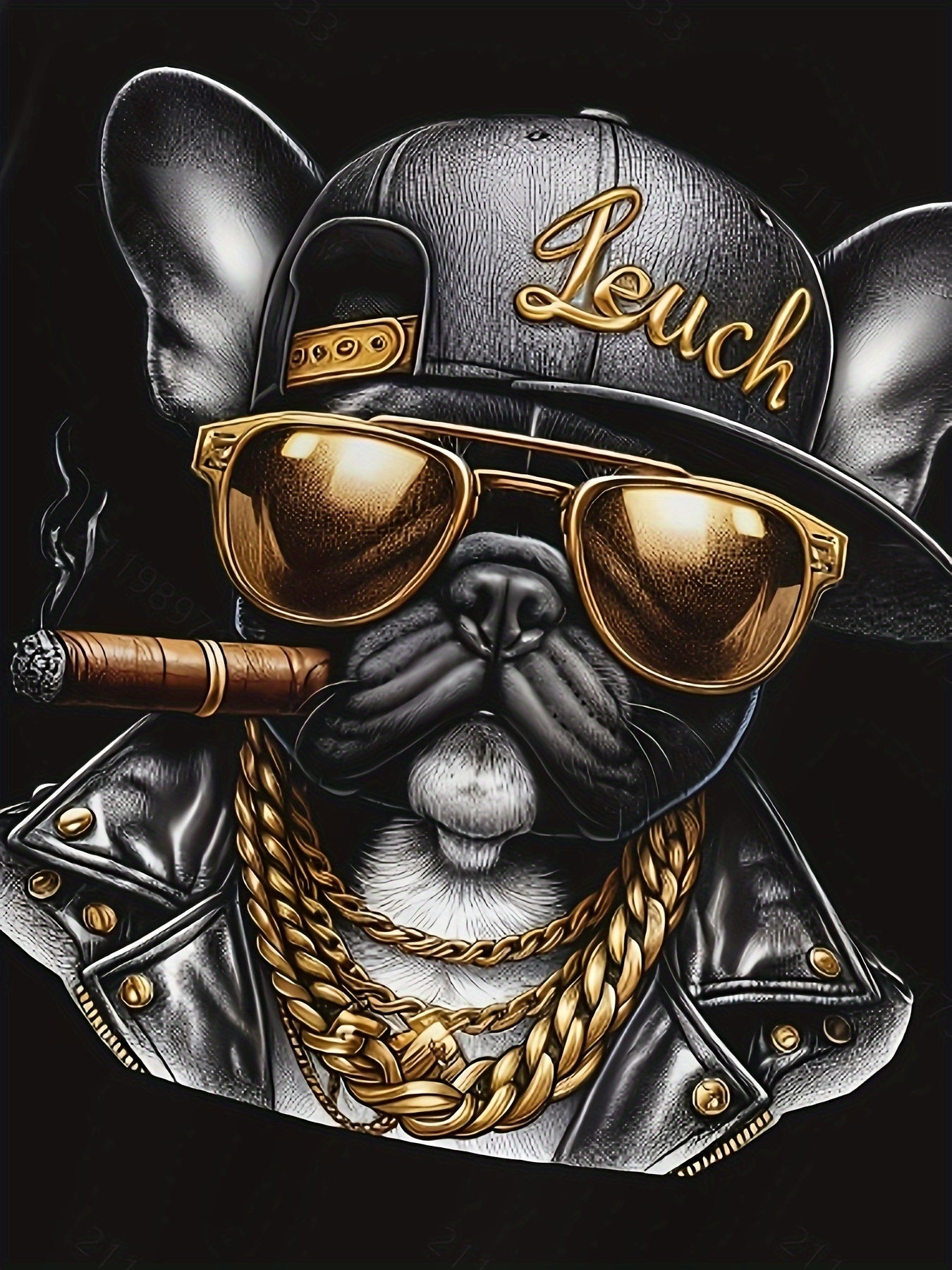 Cool Hip-hop Dog Gold Chain Pattern Print, Men's Round Neck Short Sleeved T-shirt, Casual Men's Top