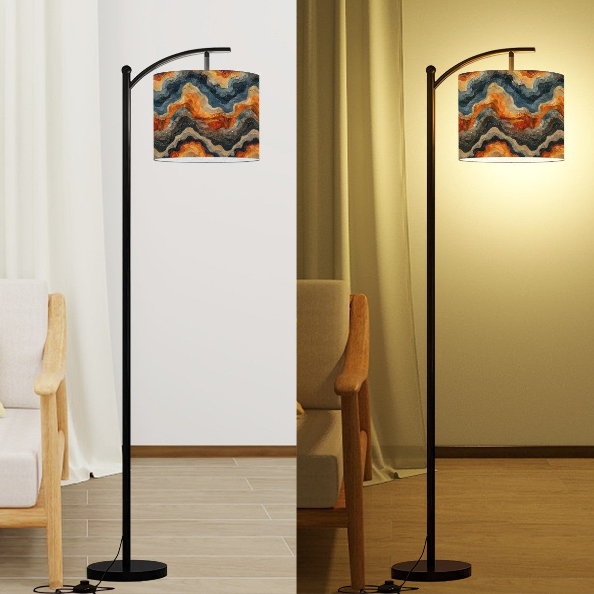 Earth Tone Marble Arc Floor Lamp - Modern Swirl Design Handcrafted Lighting | Made in USA | Living Room, Office, or Bedroom Statement Piece
