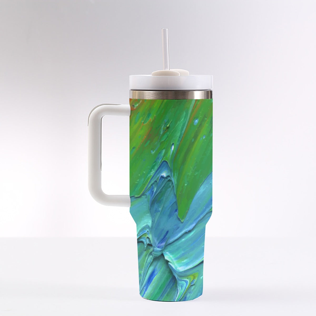 Vibrant 3D Swirl Paint Design 40 oz Tumbler With Handle