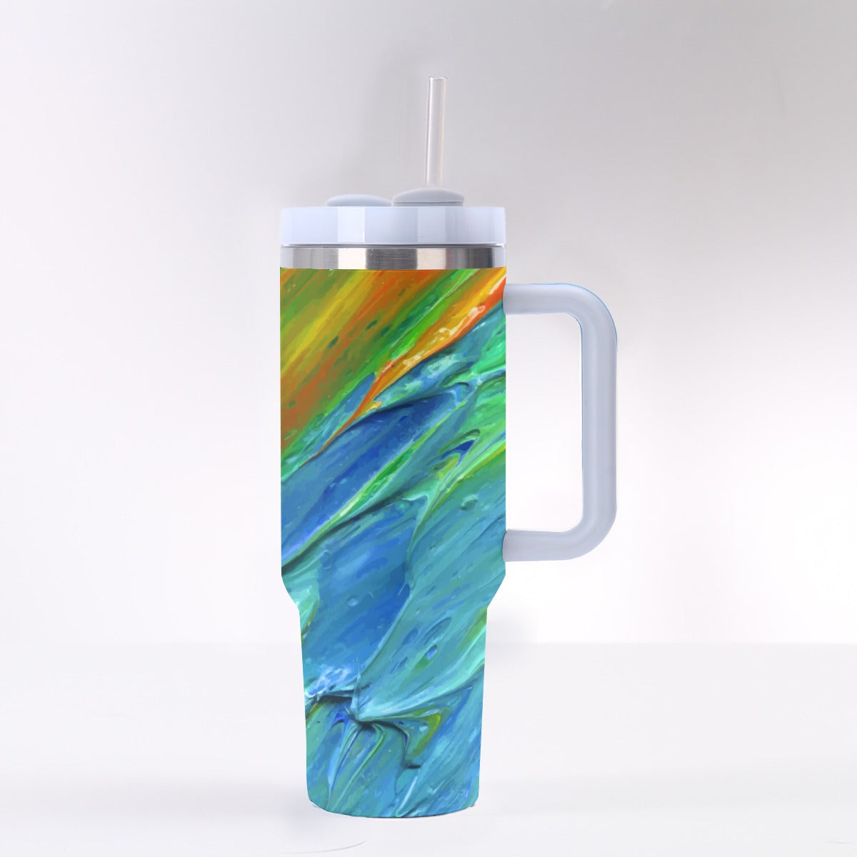 Vibrant 3D Swirl Paint Design 40 oz Tumbler With Handle