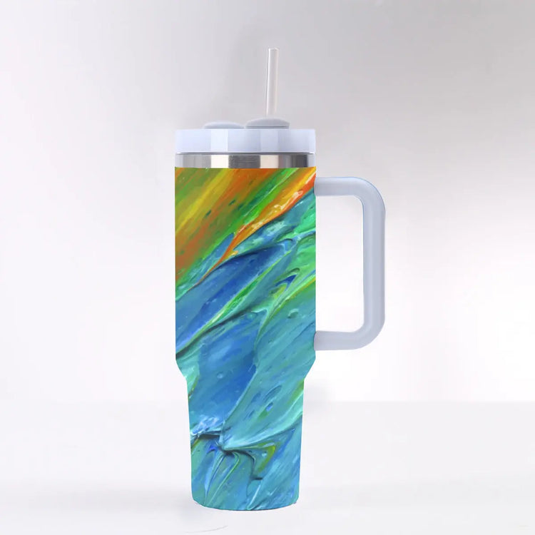 Vibrant 3D Swirl Paint Design 40 oz Tumbler With Handle Yoycol