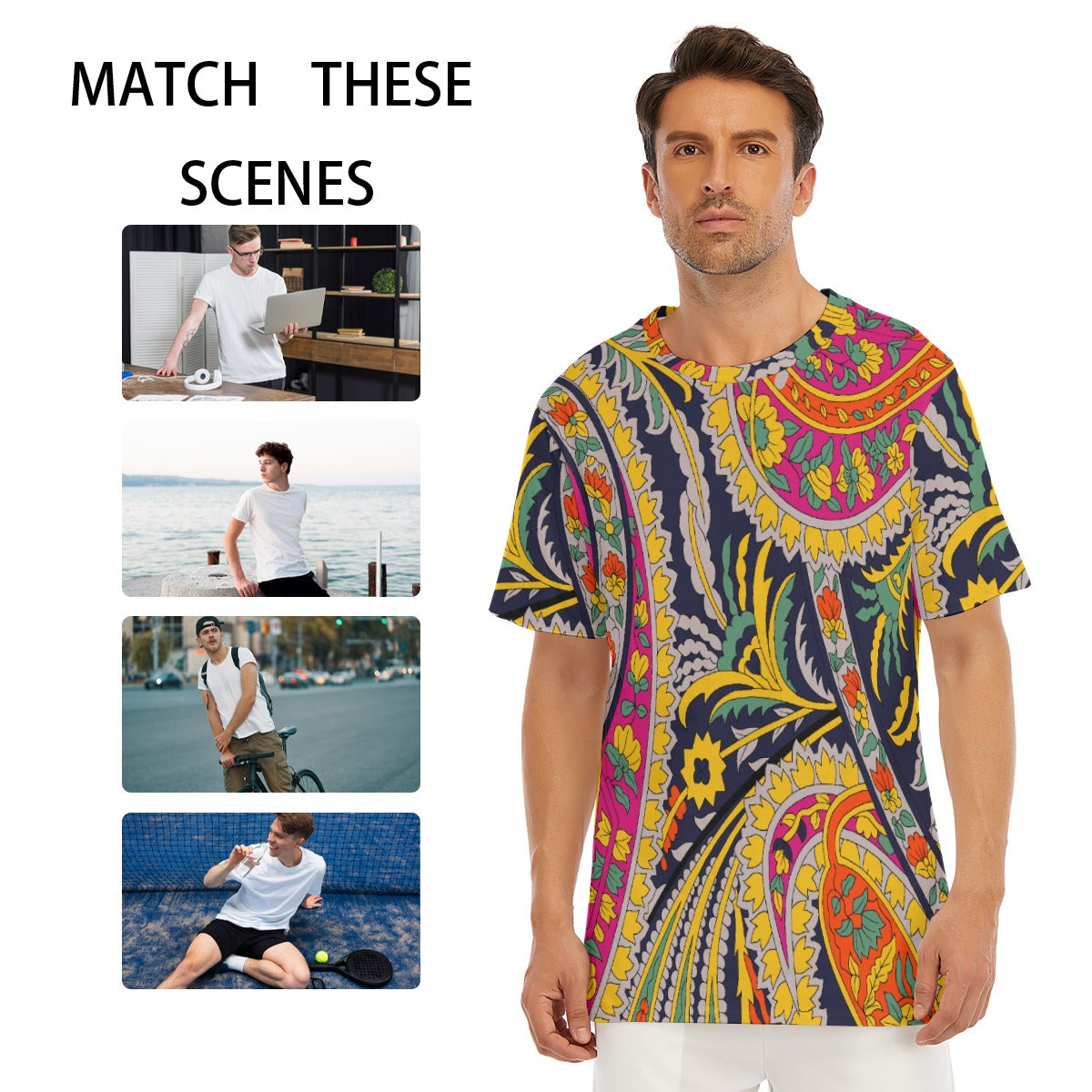 Vibrant Floral Pattern All-Over Print Men's O-Neck T-Shirt | 190GSM Cotton