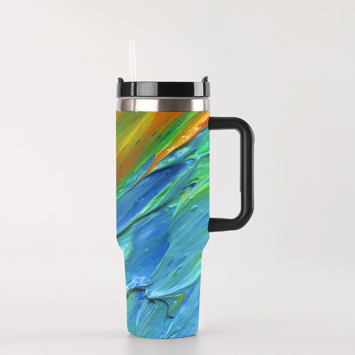 Vibrant 3D Swirl Paint Design 40 oz Tumbler With Handle