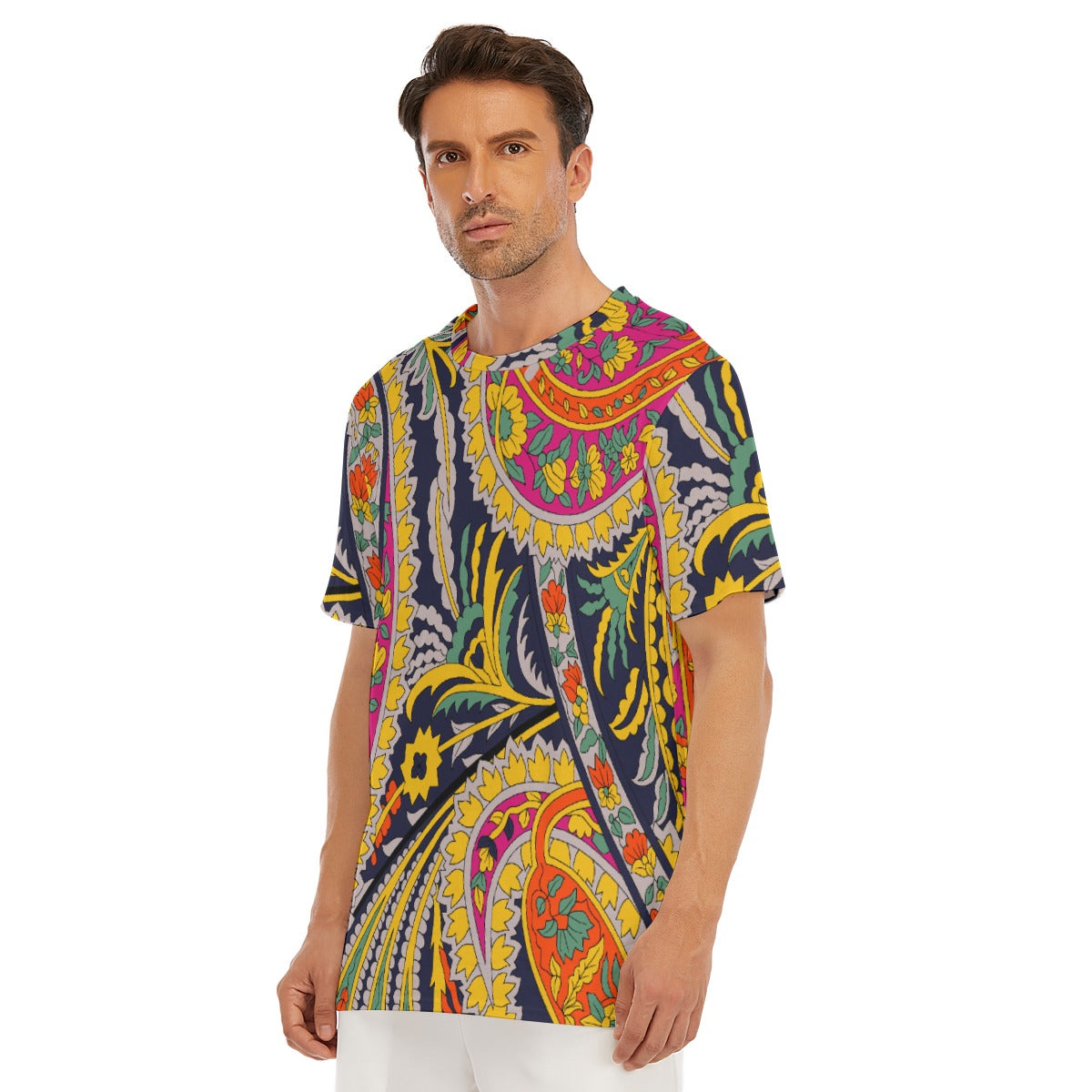 Vibrant Floral Pattern All-Over Print Men's O-Neck T-Shirt | 190GSM Cotton