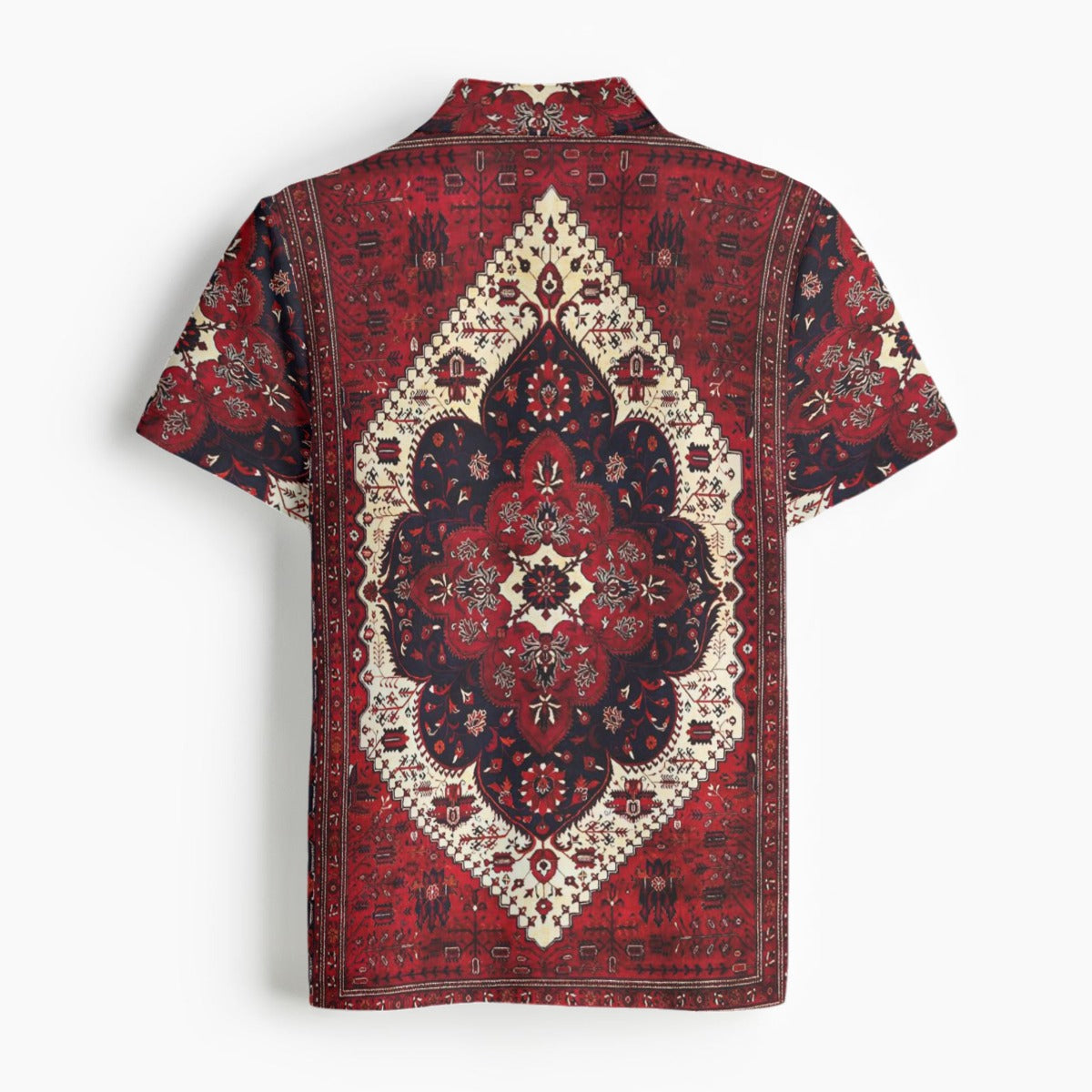 Burgundy Red Geometric Floral Men's Designer Classic Polo Collar Shirt