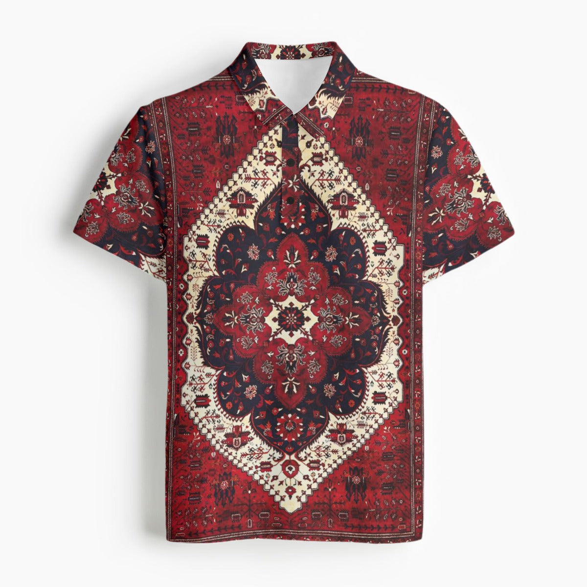 Burgundy Red Geometric Floral Men's Designer Classic Polo Collar Shirt