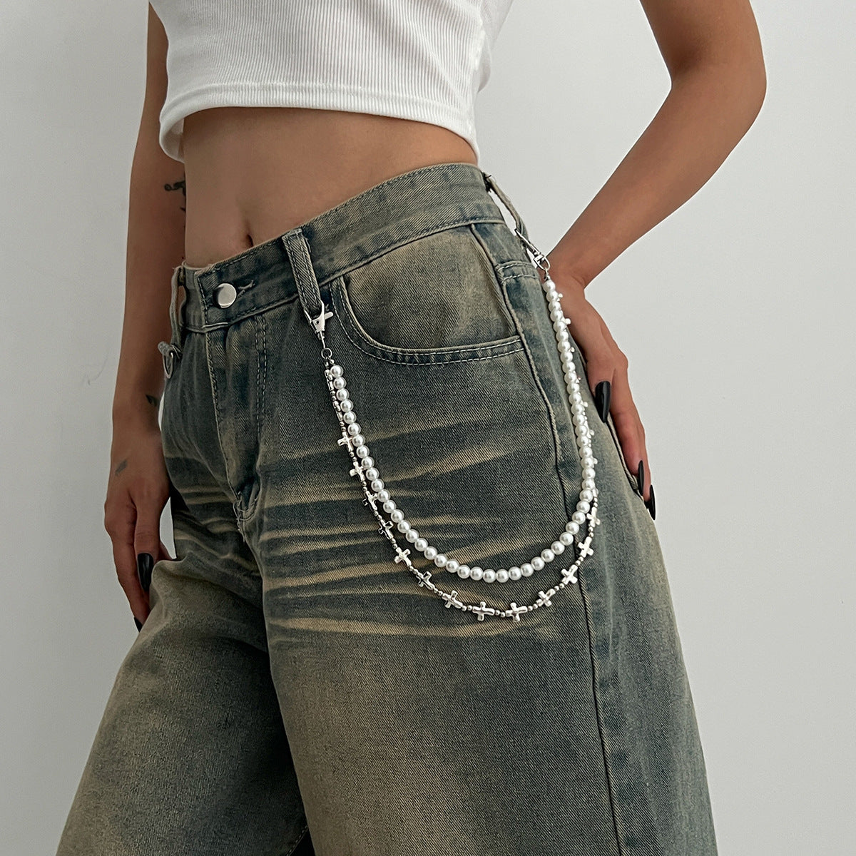 Punk Cross Stitching Pants Zipper Ornament