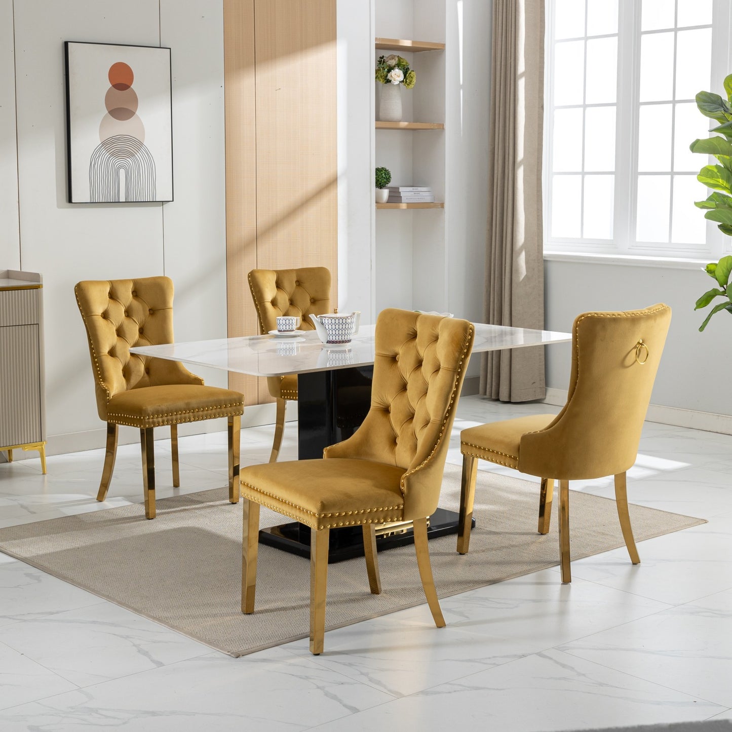 Modern, High-end Tufted Solid Wood Contemporary Velvet Upholstered Dining Chair With Golden Stainless Steel Plating Legs,Nailhead Trim,Set Of 2,Gold, SW1601GL