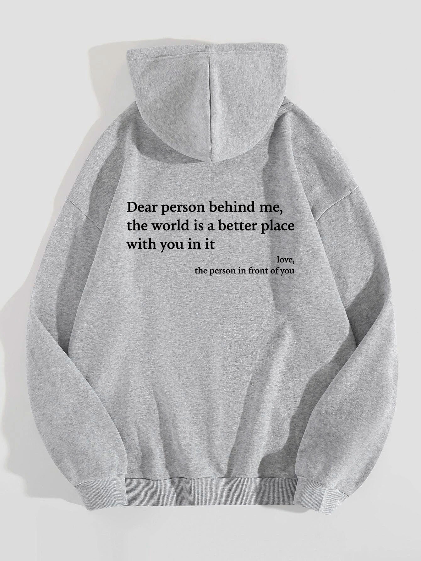 Women's Plush Letter Printed Kangaroo Pocket Drawstring Printed Hoodie