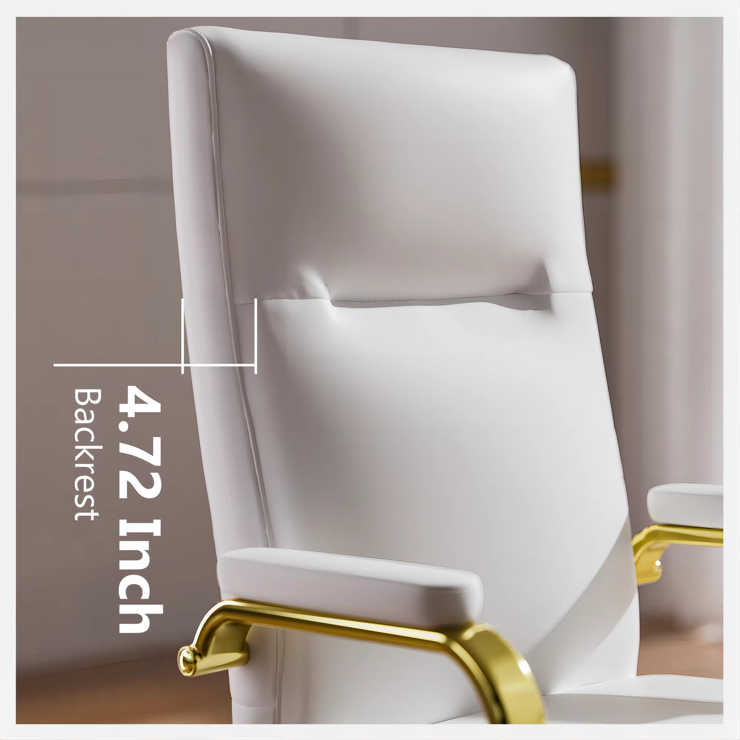 Executive Stylish White Leather Office Chair High Back with Gold Arms and Wheels | Excellent Back Support