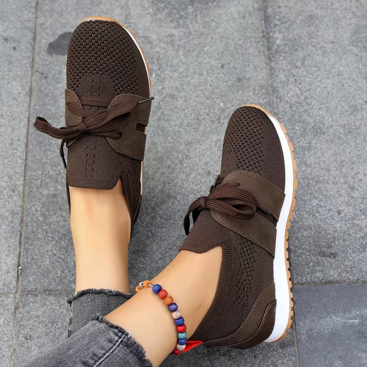 New Lace Up Mesh Flats For Women Breathable Casual Walking Shoes