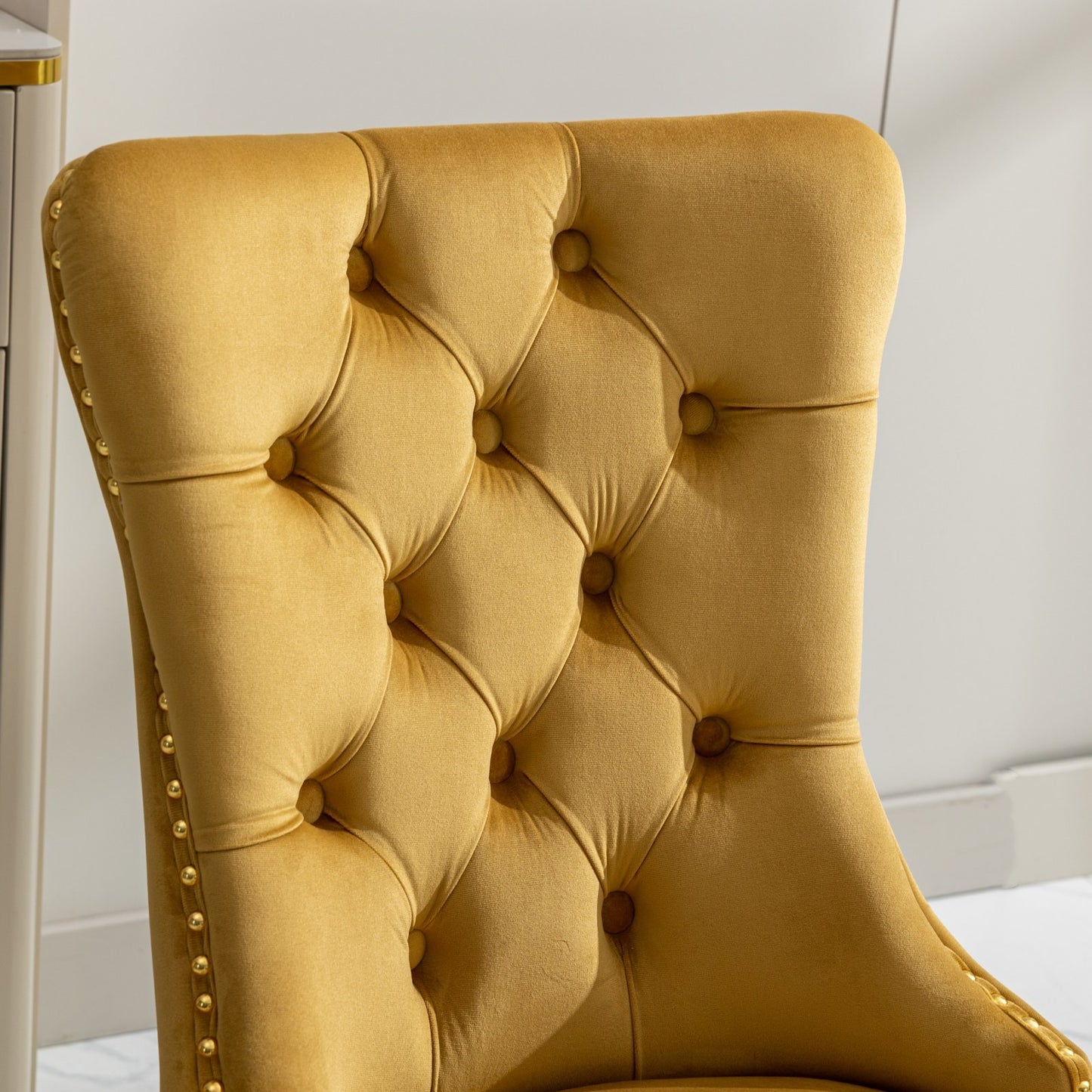 Modern, High-end Tufted Solid Wood Contemporary Velvet Upholstered Dining Chair With Golden Stainless Steel Plating Legs,Nailhead Trim,Set Of 2,Gold, SW1601GL