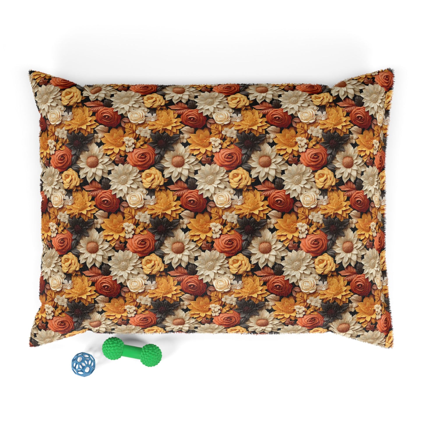 Floral Pet Bed, Fall Flowers Pattern, Cozy Fleece Cat & Dog Comfy Bed