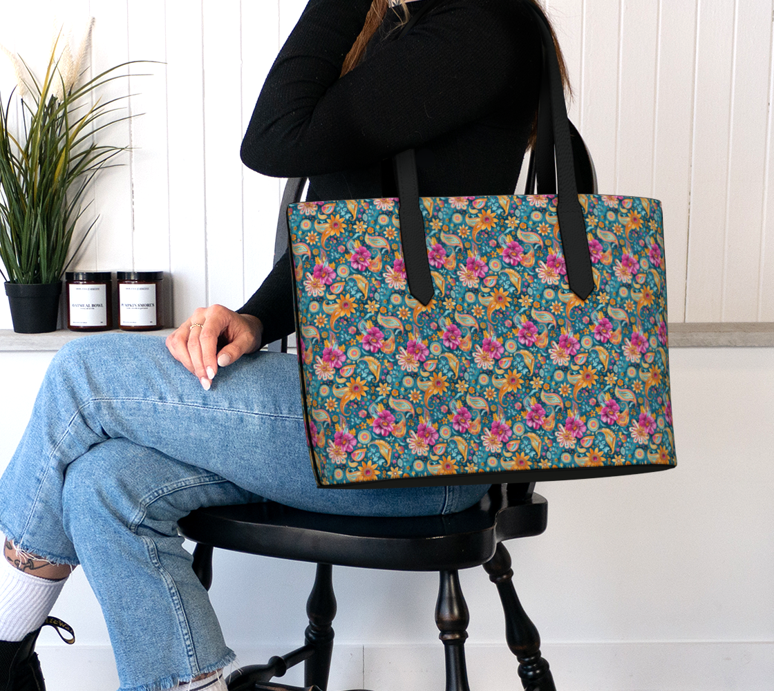 Spring Paisely Leather Tote Bag | All Purpose Versatile Bag