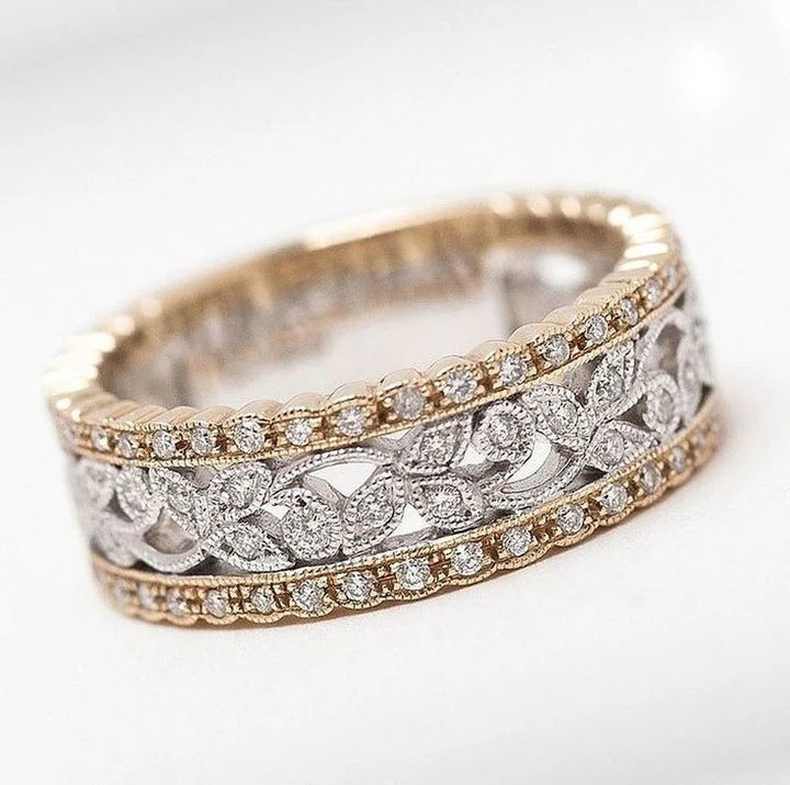 Hollow Flower Diamond Rhinestone 2 Tone Index Finger Ring