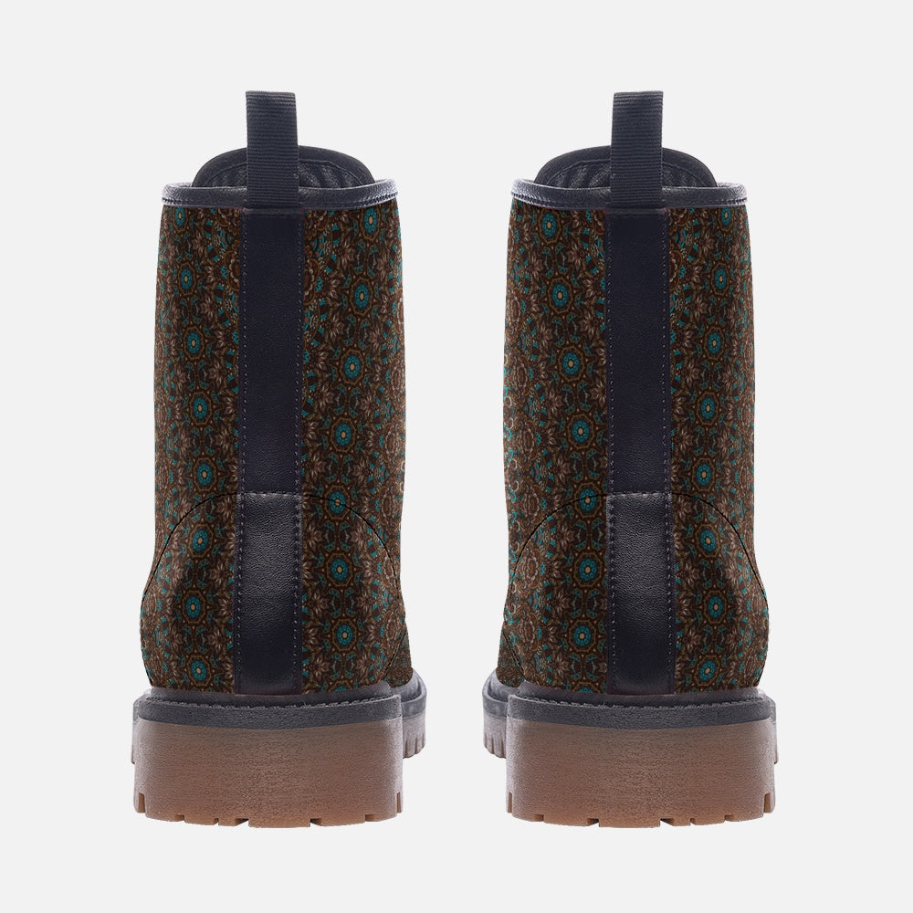 Unisex Casual Leather Lightweight Brown Teal Blue Ethnic Textile Pattern Design boots MT