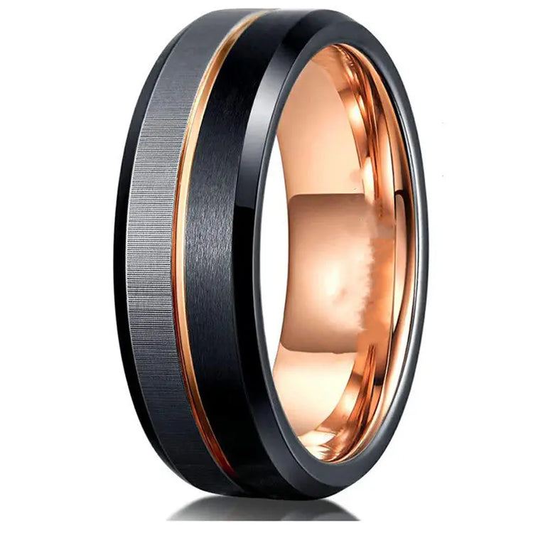 Creative Rose Gold Black Silver Three-color Ring- Male Ring CJ