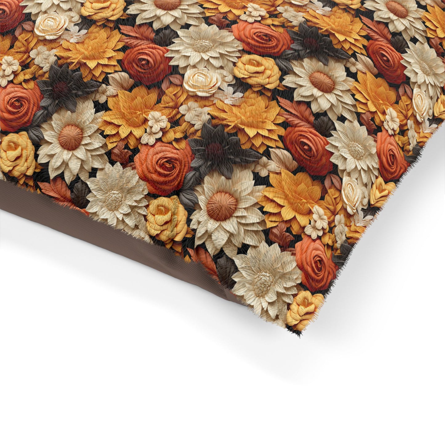 Floral Pet Bed, Fall Flowers Pattern, Cozy Fleece Cat & Dog Comfy Bed