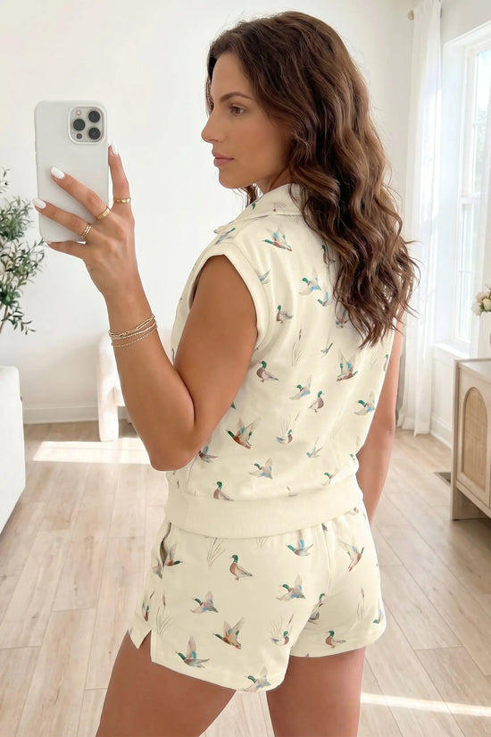 Printed Polo Tee Drawstring Short Set