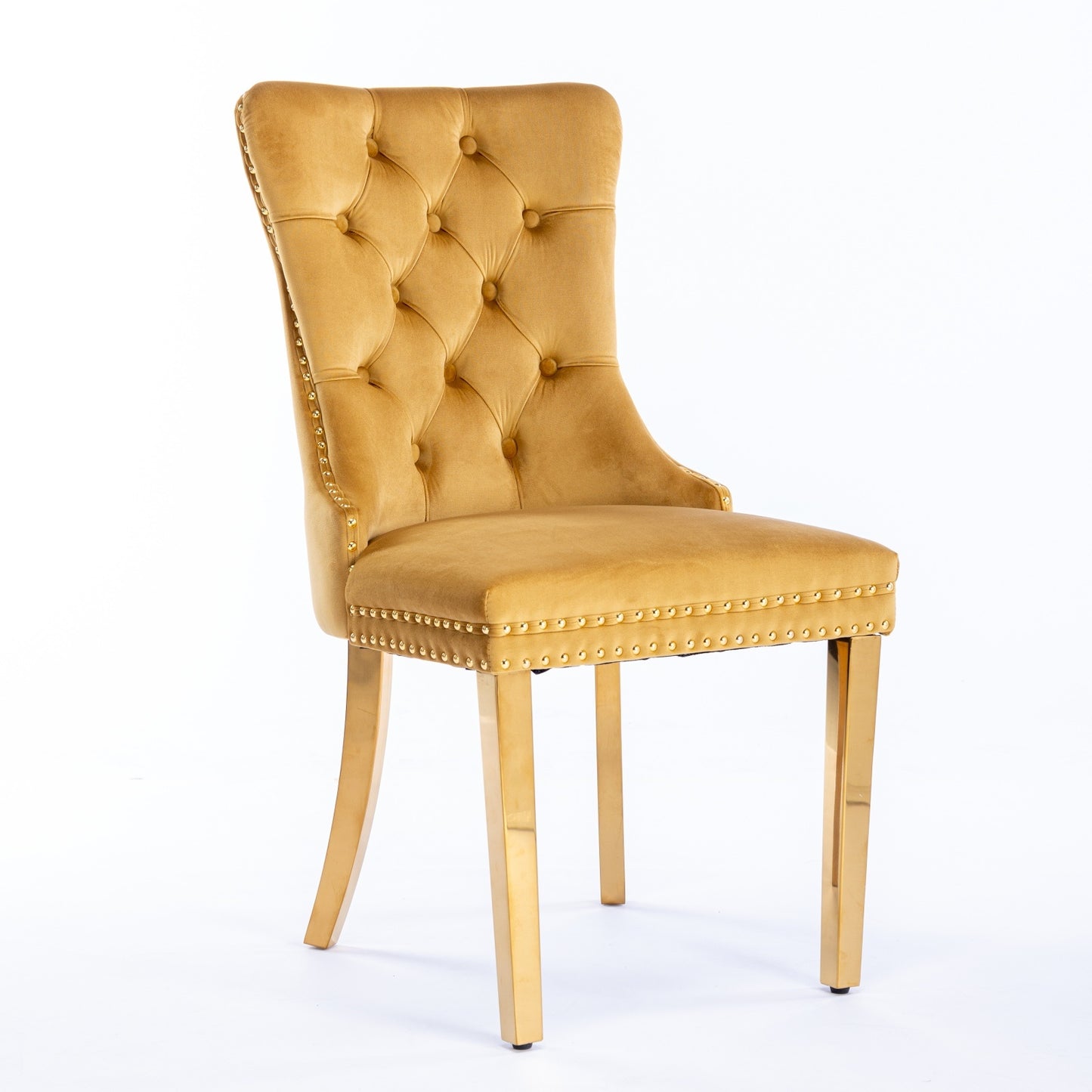 Modern, High-end Tufted Solid Wood Contemporary Velvet Upholstered Dining Chair With Golden Stainless Steel Plating Legs,Nailhead Trim,Set Of 2,Gold, SW1601GL