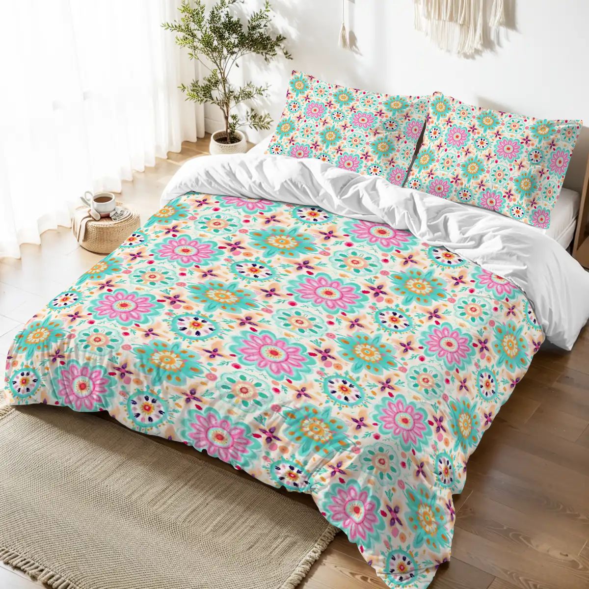 Vibrant Geometric Print Design Queen Duvet Cover Set