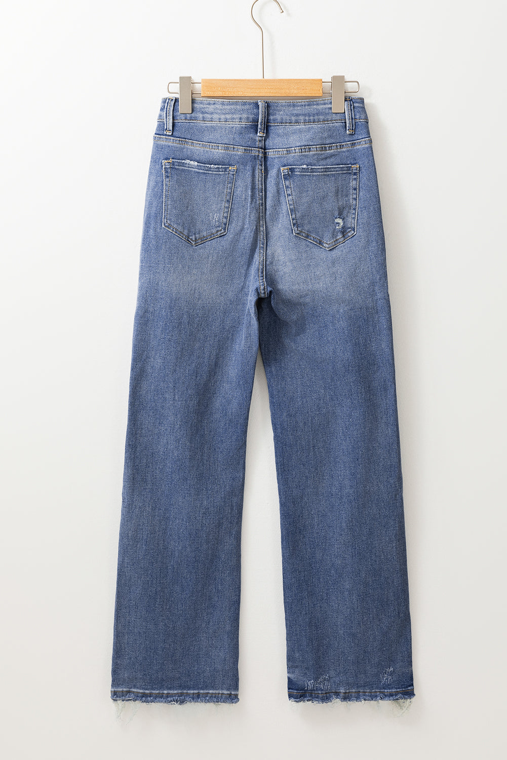The Aurora Touch Blue Distressed Raw Hem Straight Leg High Waist Jeans