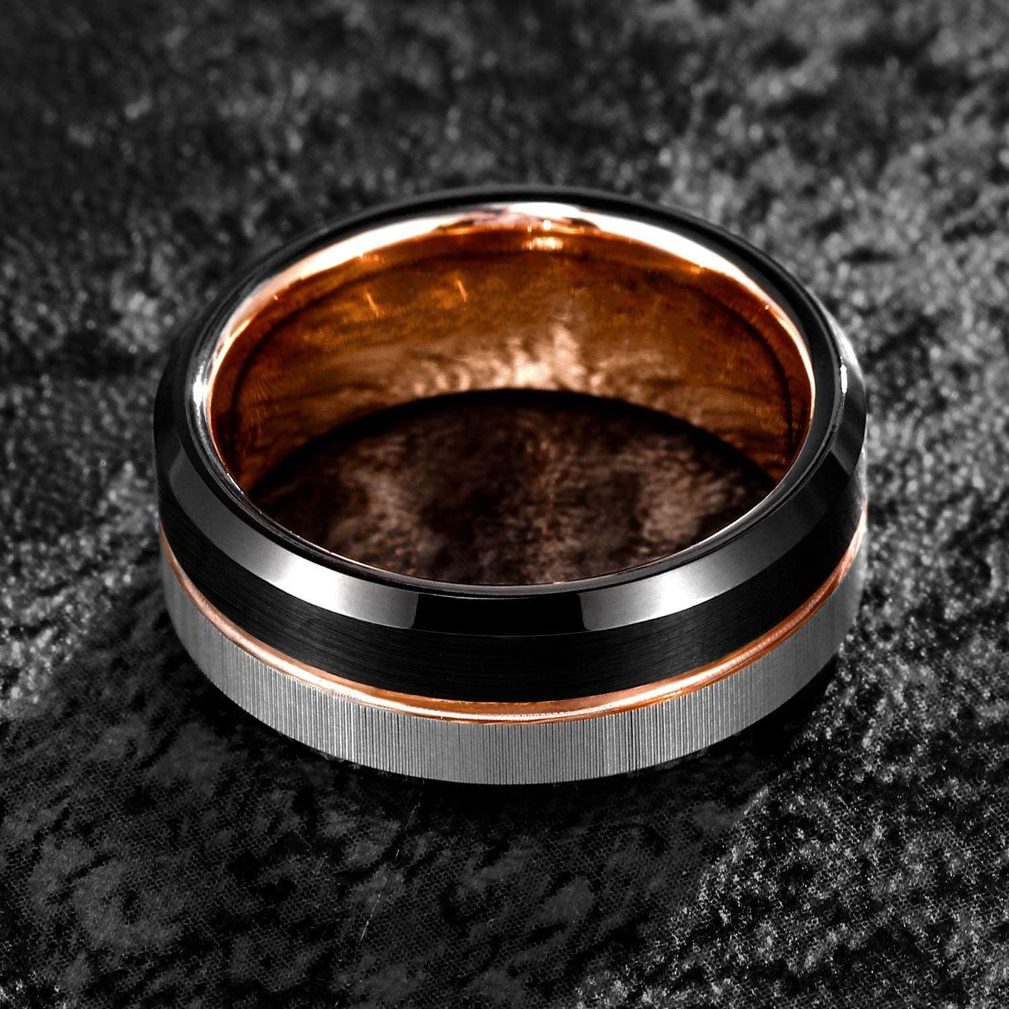 Creative Rose Gold Black Silver Three-color Ring- Male Ring