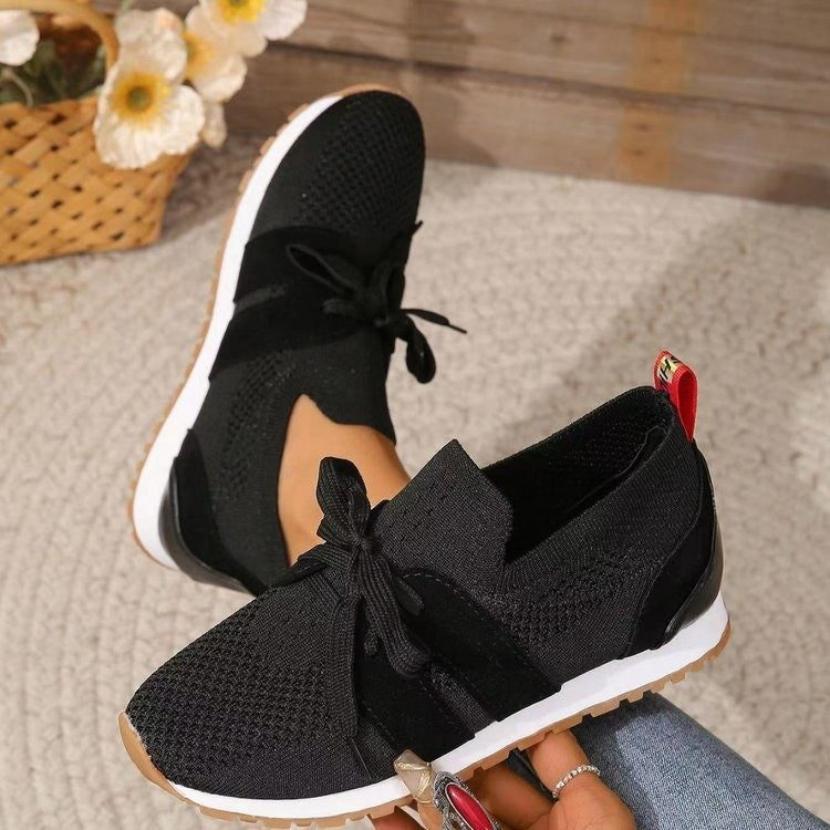 New Lace Up Mesh Flats For Women Breathable Casual Walking Shoes