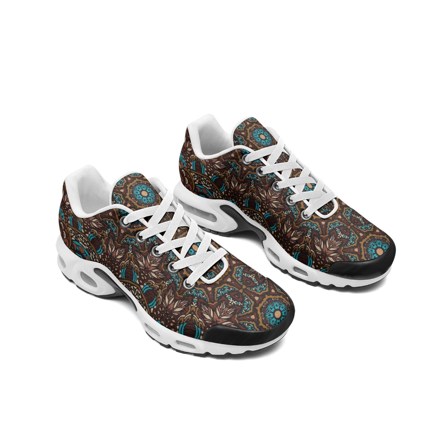 Unisex Mesh Tech Eco-Flex Sneakers- Brown Blue Floral Pattern
