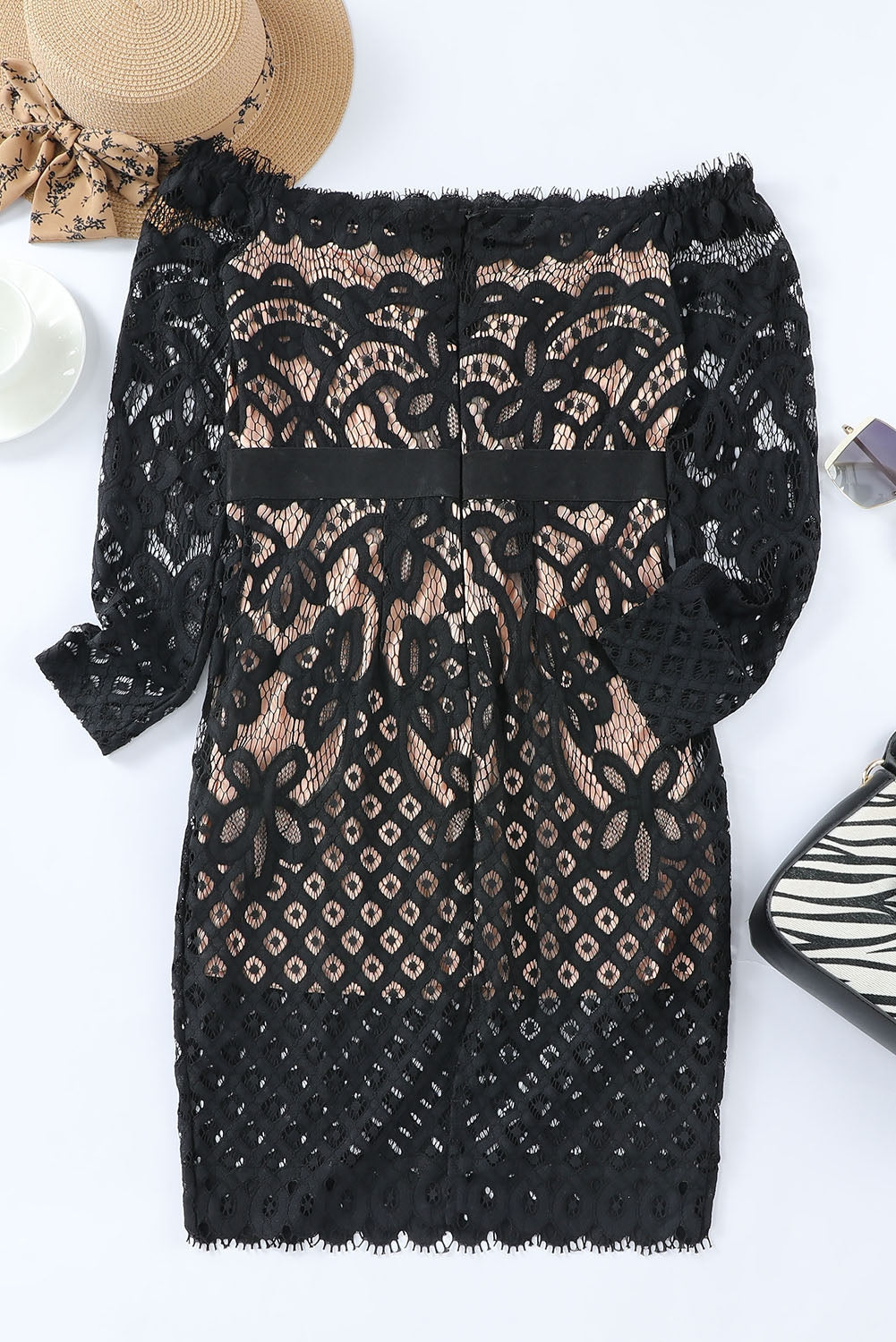 Sexy Black Off-Shoulder Long Sleeve Lace Dress- Special Occassion Wear