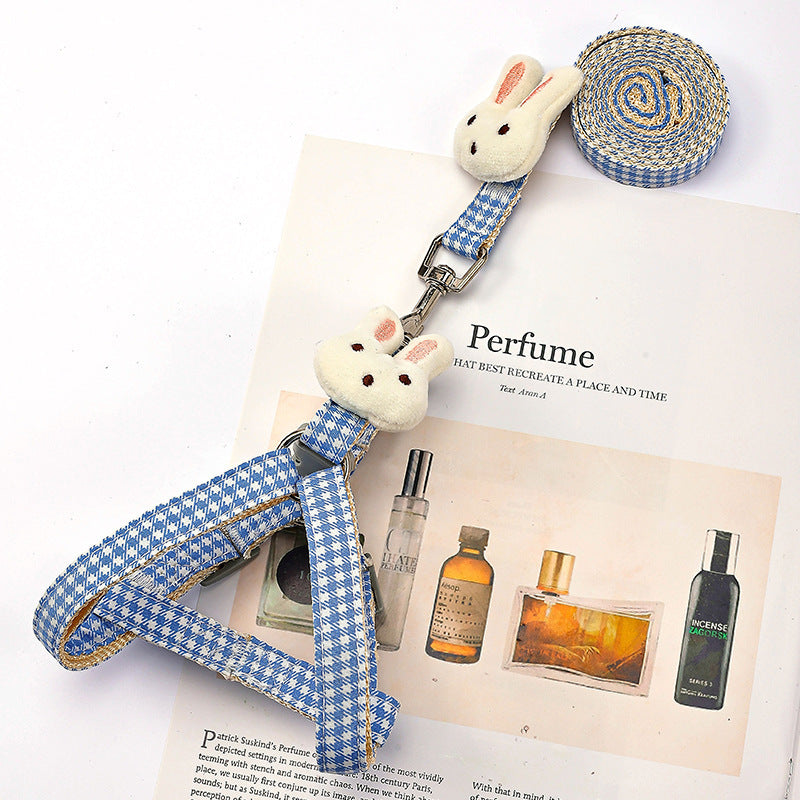 Rabbit Print Dog Harness & Leash Set - Adjustable Chest/Back Clip Small Medium Dogs - Hand-Holding Rope Design - Cute Pet Walking Gear for Puppies