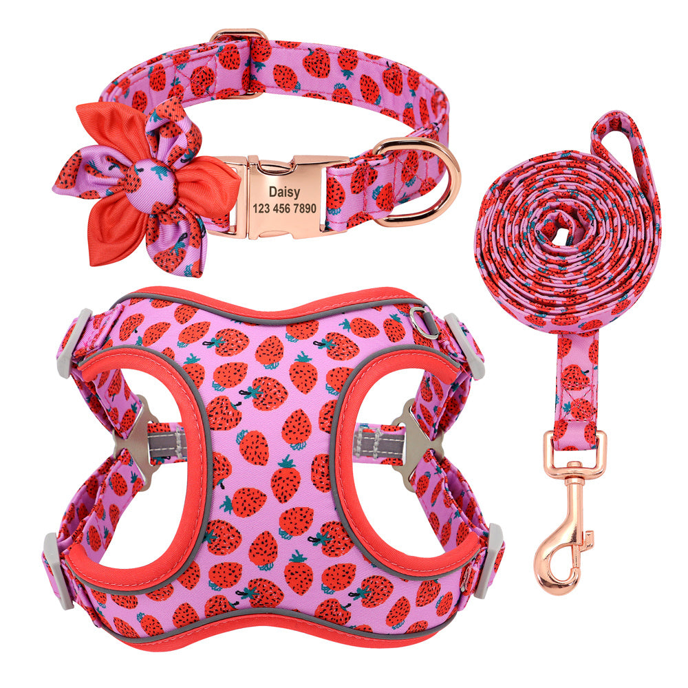 Personalized Floral Dog Harness & Leash Set - Custom Name Small Dog Collar - Adjustable Puppy Walking Gear - Matching Boutique Pet Accessories