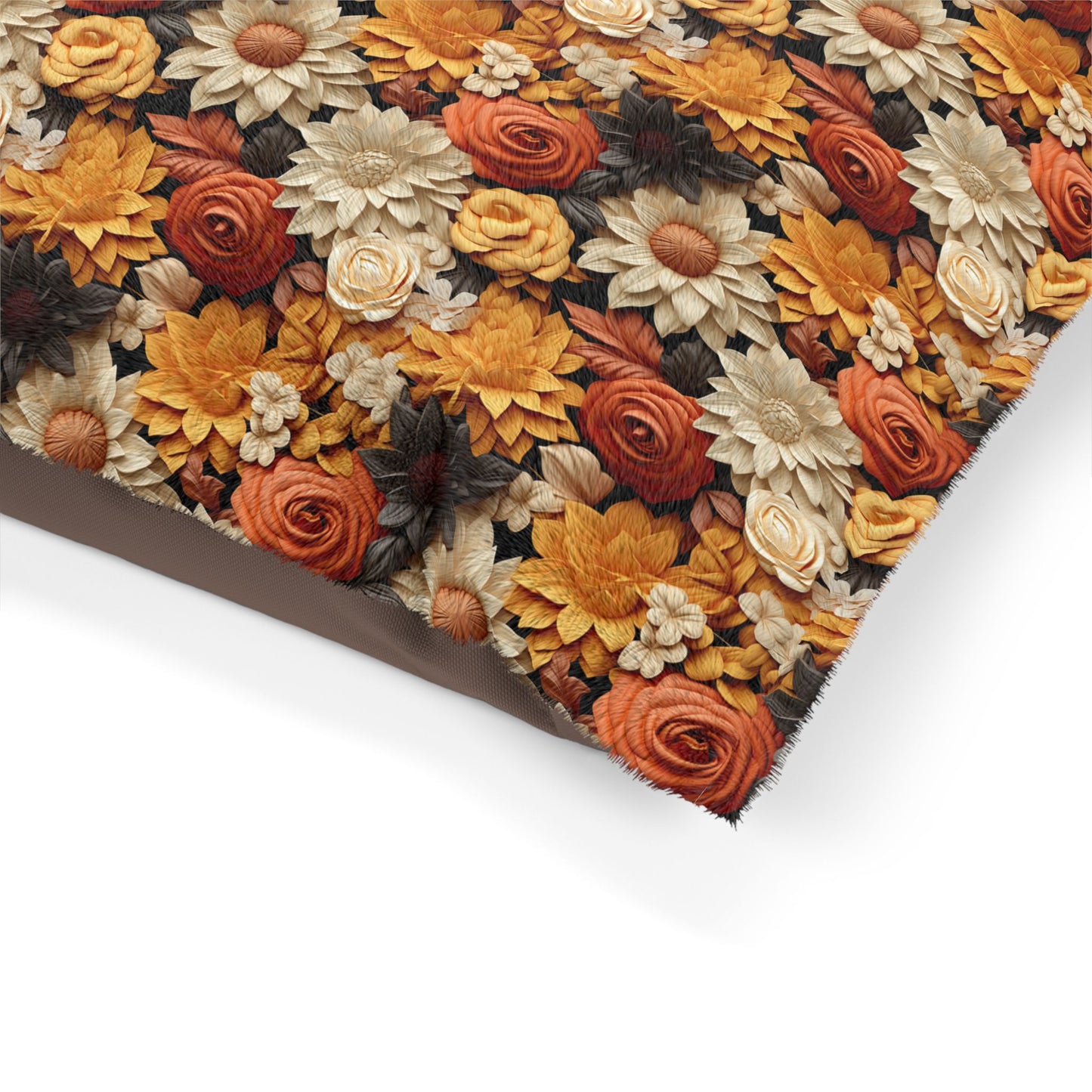 Floral Pet Bed, Fall Flowers Pattern, Cozy Fleece Cat & Dog Comfy Bed