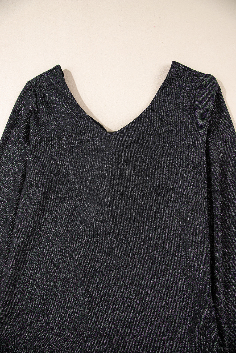 Women's Black Metallic Bowknot Open Back V Neck Top
