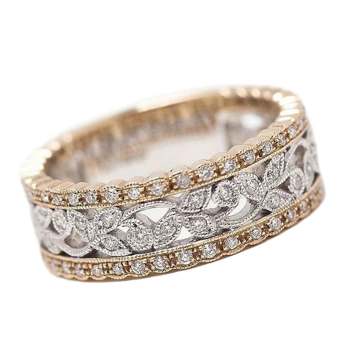 Hollow Flower Diamond Rhinestone 2 Tone Index Finger Ring