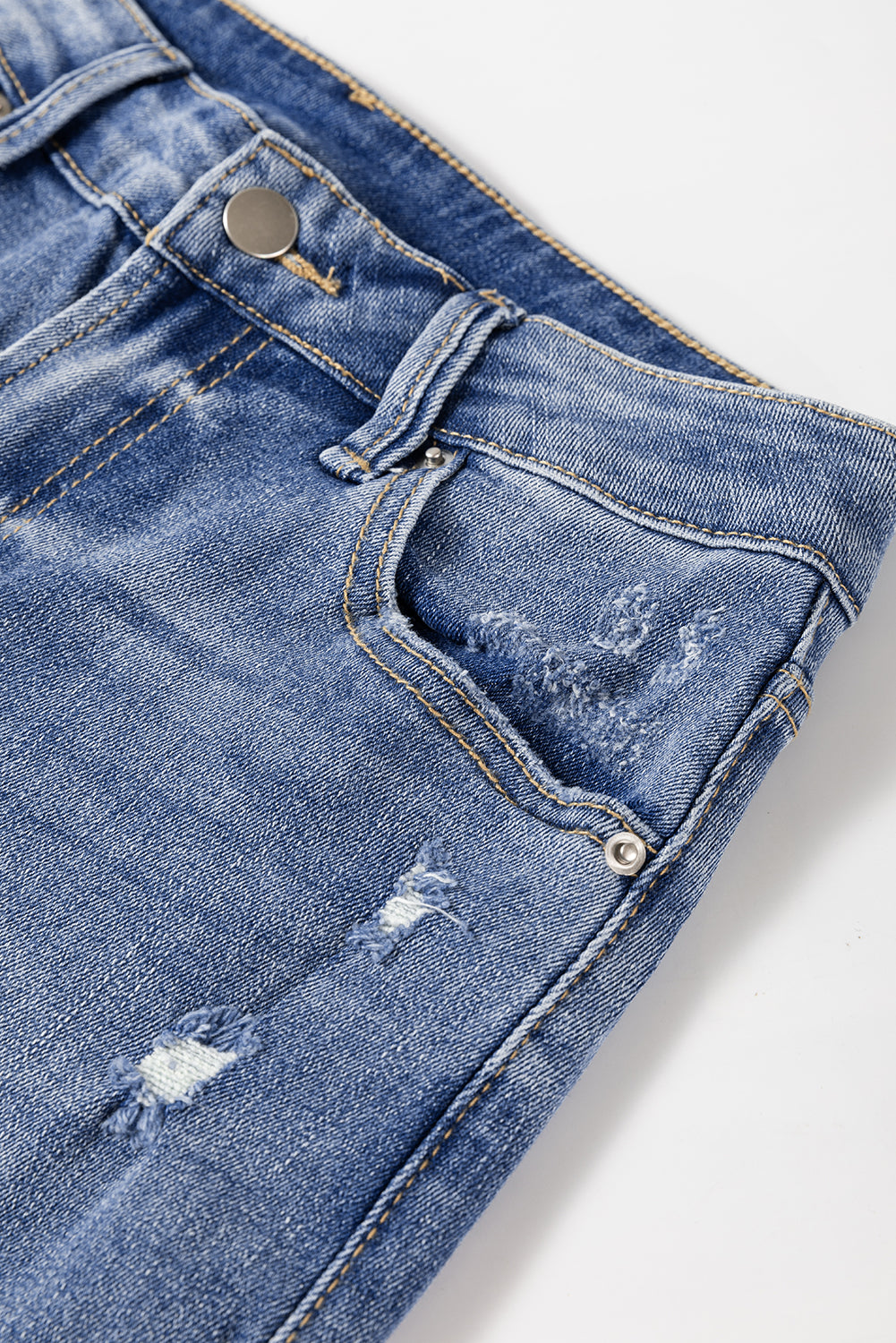 The Aurora Touch Blue Distressed Raw Hem Straight Leg High Waist Jeans