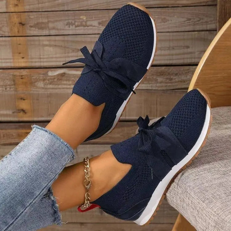 New Lace Up Mesh Flats For Women Breathable Casual Walking Shoes CJ