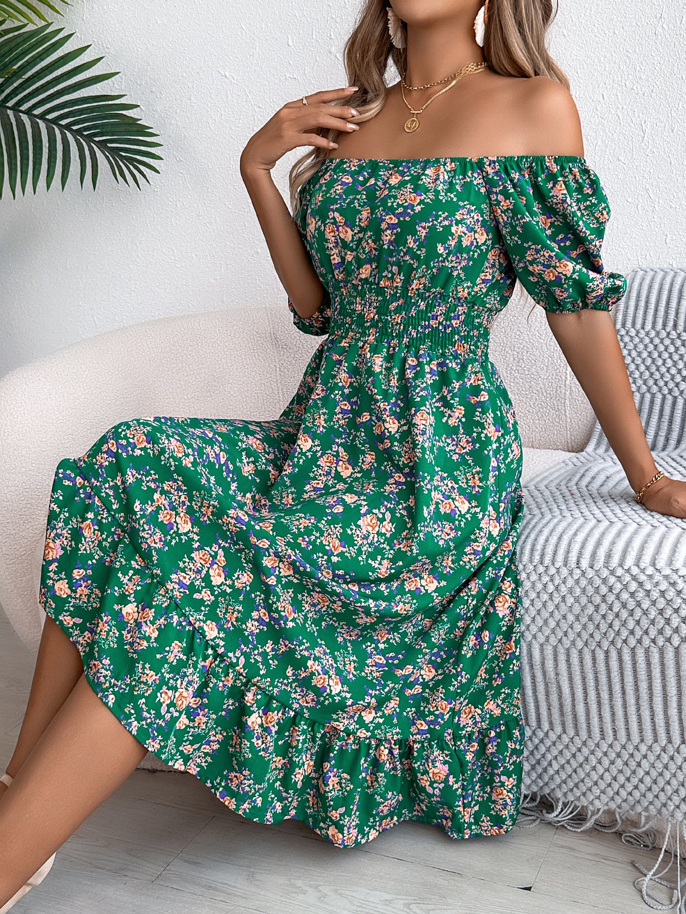 Vestido de cuello cuadrado con estampado floral, moda de verano, vestidos con volantes, ropa de mujer