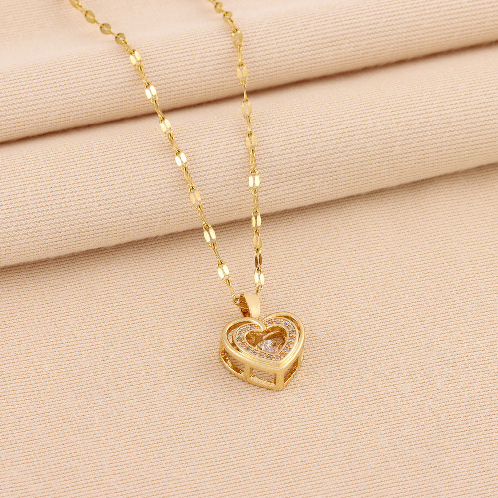 Double-layer Love Necklace With Rhinestones |Titanium Steel Pendant Fashion Jewelry