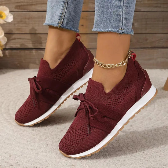 New Lace Up Mesh Flats For Women Breathable Casual Walking Shoes CJ